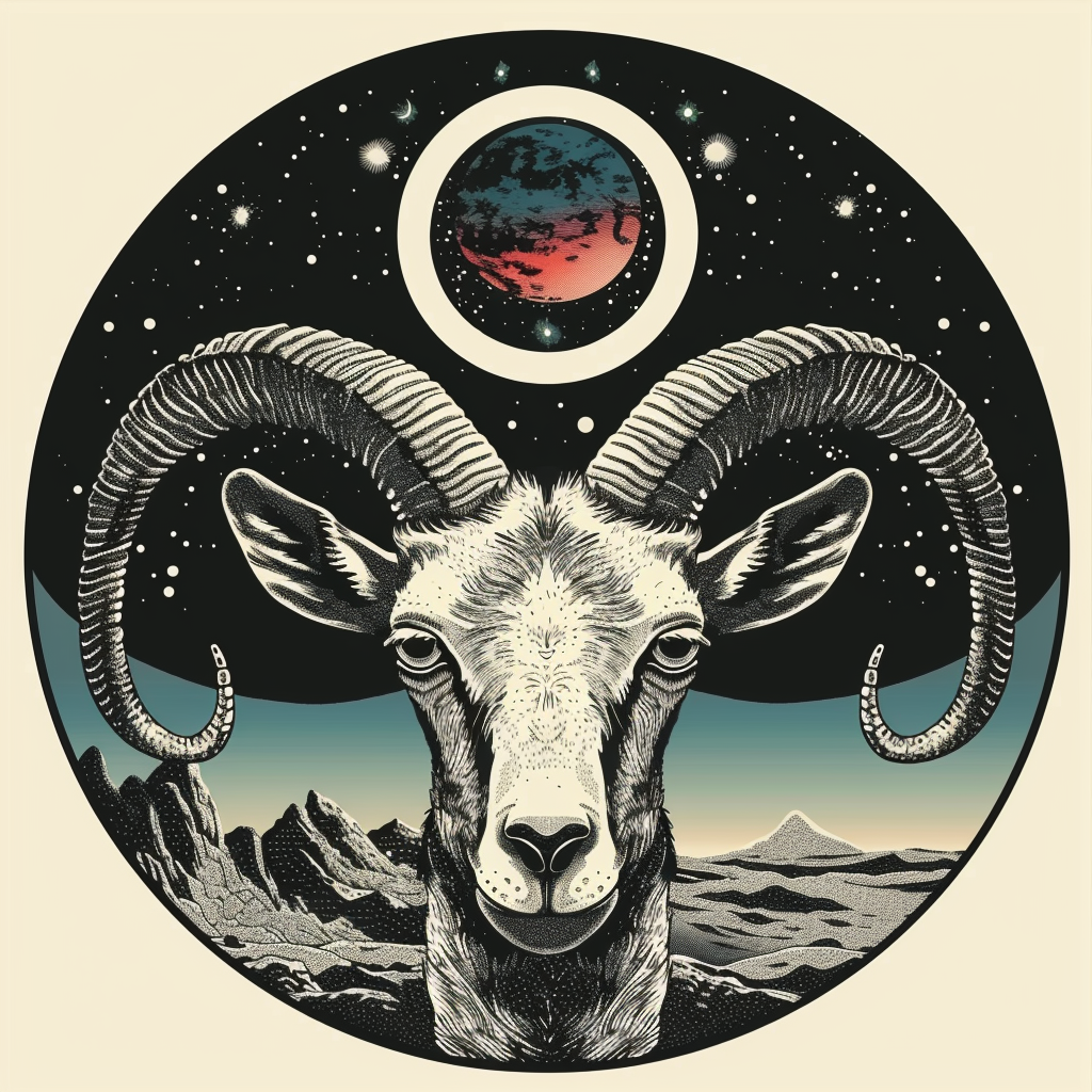 Goat majestic Astronaut Expressive surreal Vinyl Decal Sticker for Car, Laptop, Tumbler and more # F020474-4" x 4"