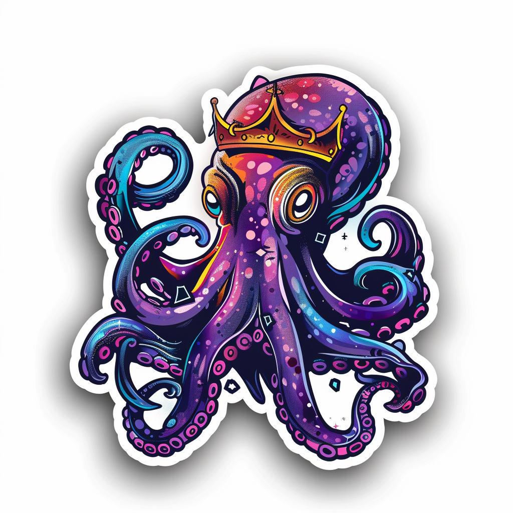 Octopus crowned majestic Expressive surreal Vinyl Decal Sticker for Car, Laptop, Tumbler and more # F015573