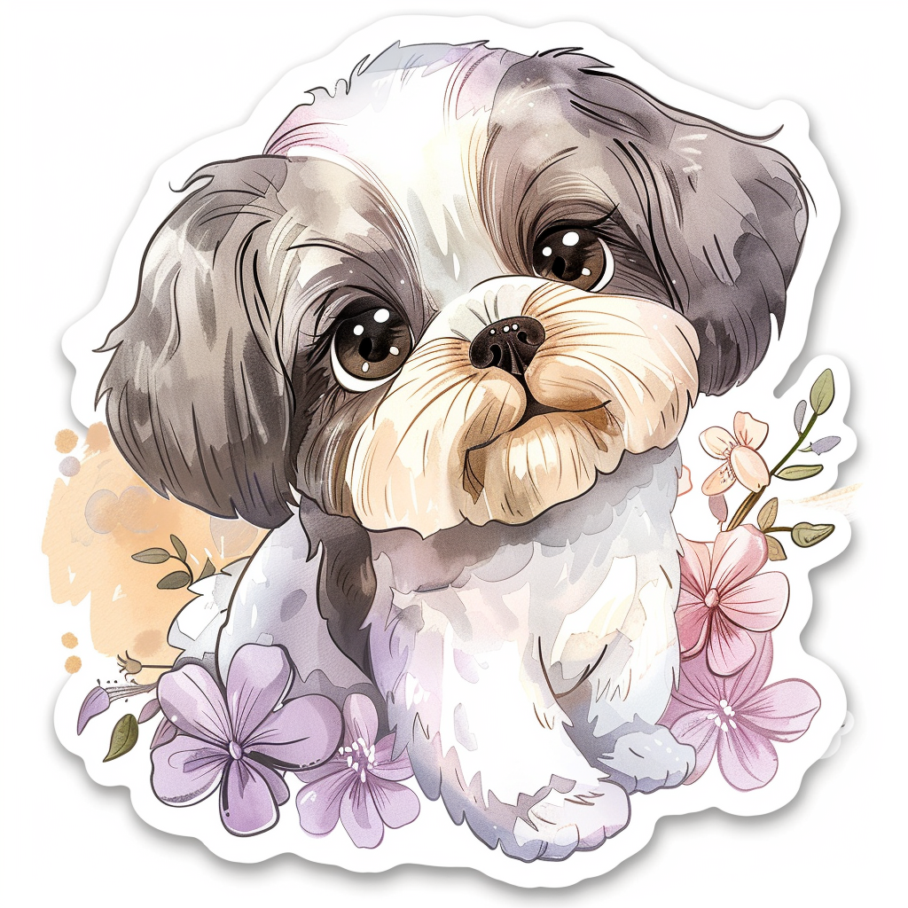 Adorable Shih Tzu Dog Expressive surreal Vinyl Decal Sticker for Car, Laptop, Tumbler and more # F018214