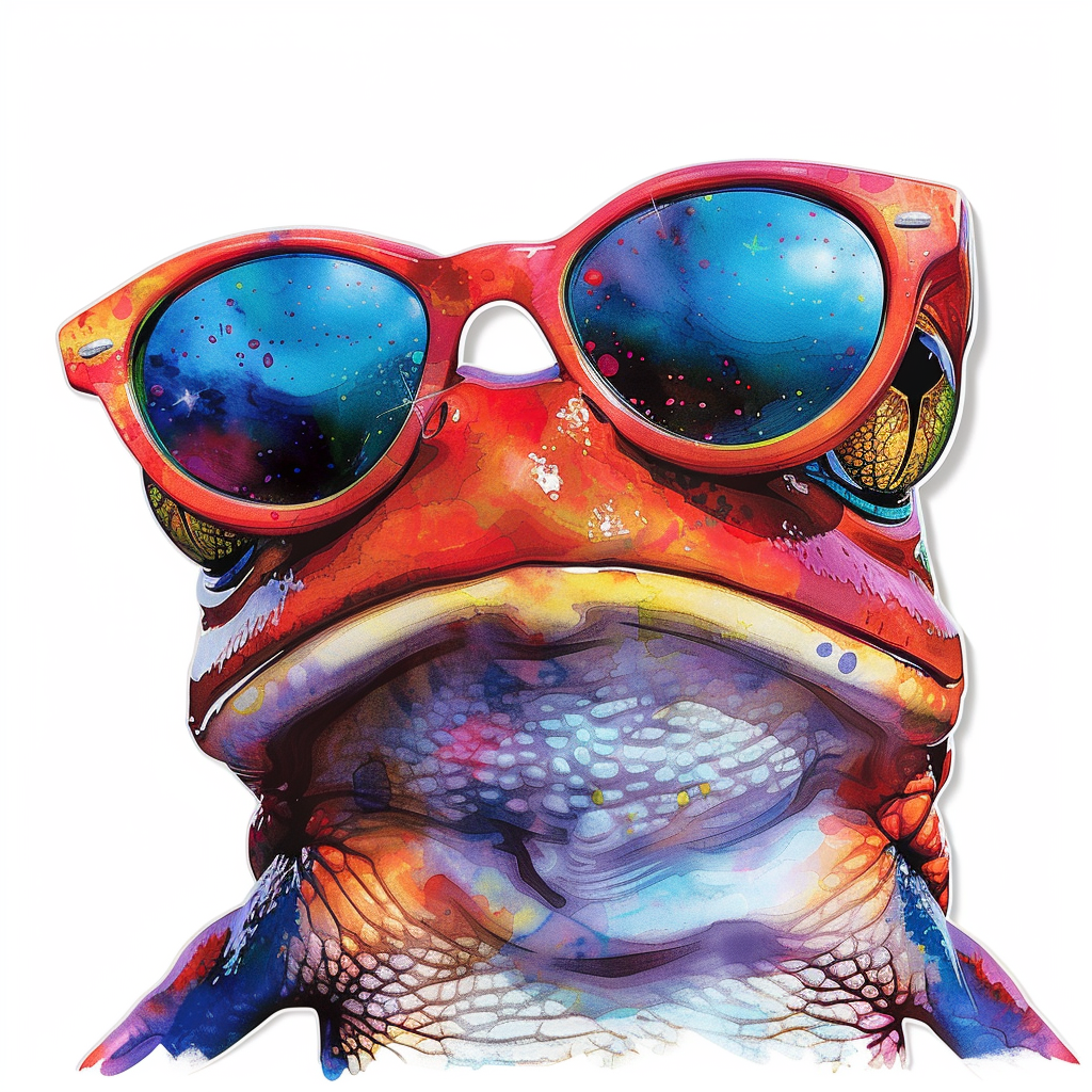 Sticker of a Frog wearing sunglasses majestic Expressive surreal Vinyl Decal Sticker for Car, Laptop, Tumbler and more # F016704