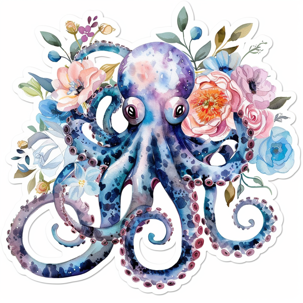 Octopus floral majestic Expressive surreal Vinyl Decal Sticker for Car, Laptop, Tumbler and more # F015542