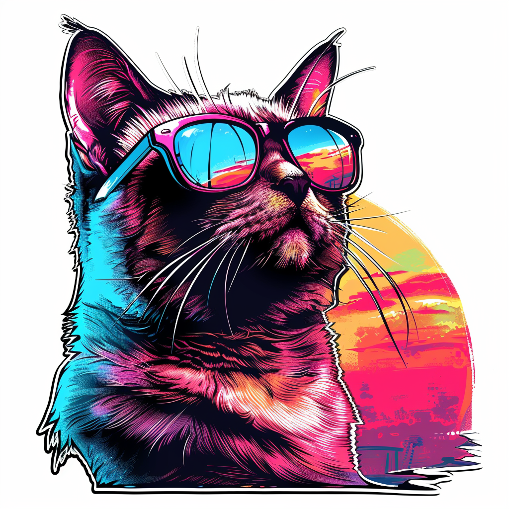 American Shorthair Cat Cool Neon Party Expressive surreal Vinyl Decal Sticker for Car, Laptop, Tumbler and more # F018053