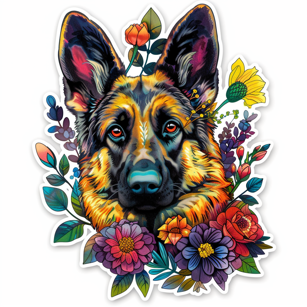 German Shepherd Dog floral Vinyl Decal Sticker for Car, Laptop, Tumbler and more # F011439