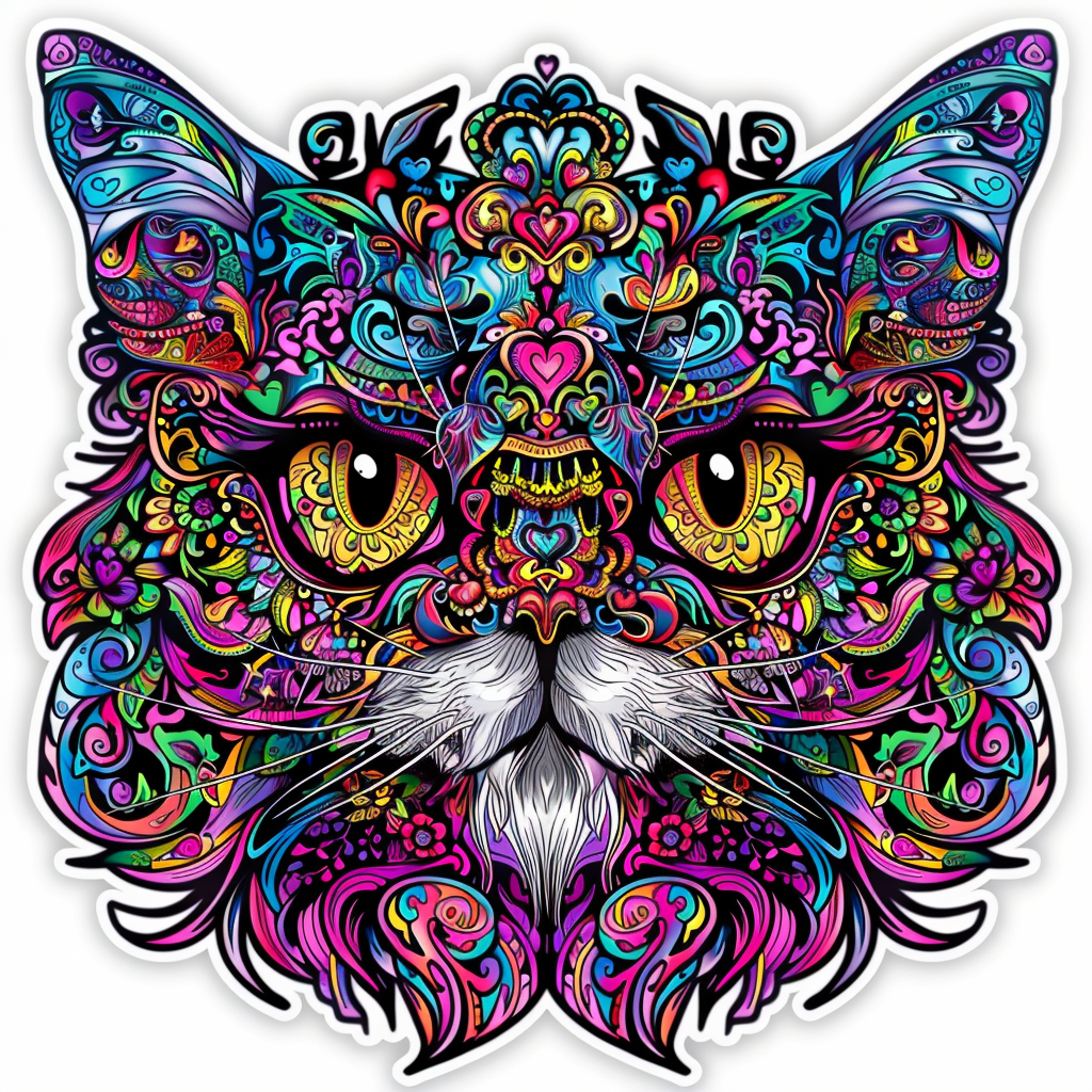 Sticker of a Persian Cat Expressive surreal Vinyl Decal Sticker for Car, Laptop, Tumbler and more # F016382