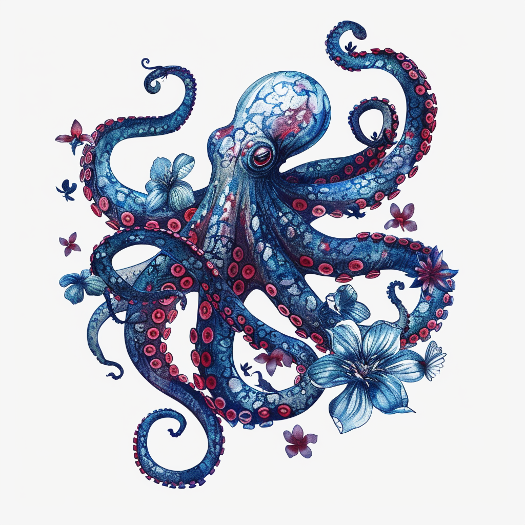 Octopus floral majestic Expressive surreal Vinyl Decal Sticker for Car, Laptop, Tumbler and more # F015567