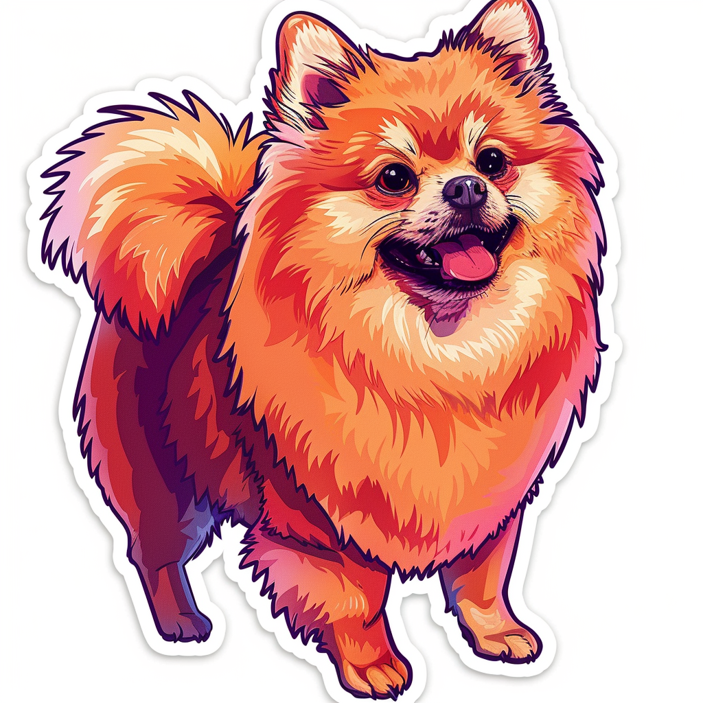 Sticker of a Pomeranian Dog cartoon majestic Expressive surreal Vinyl Decal Sticker for Car, Laptop, Tumbler and more # F013868