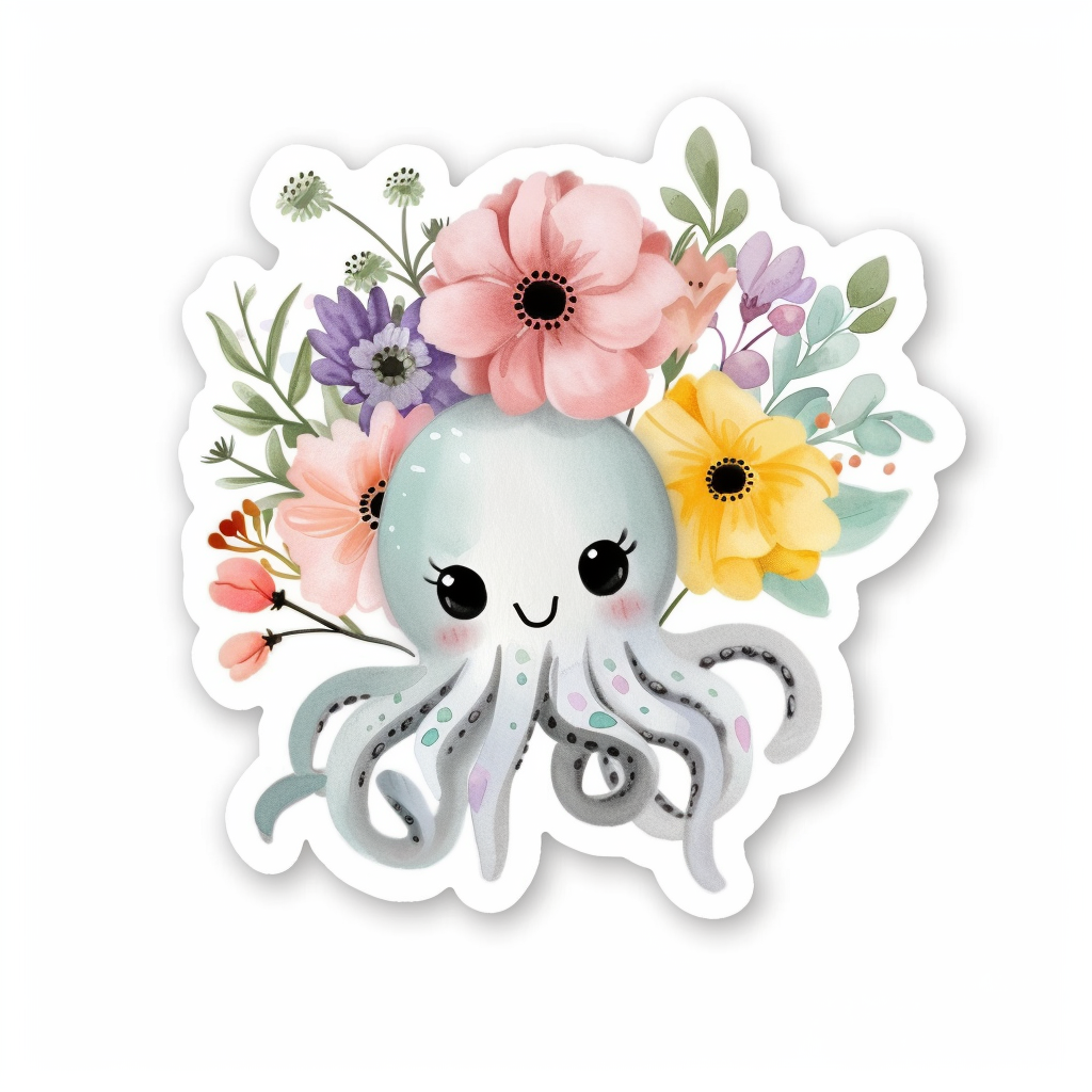 Adorable Octopus with chubby cheeks Expressive surreal Vinyl Decal Sticker for Car, Laptop, Tumbler and more # F015968