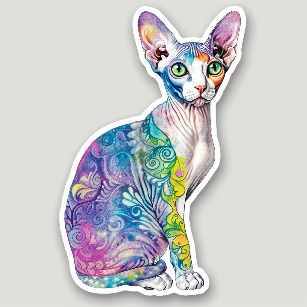 Adorable Cornish Rex Cat Expressive surreal Vinyl Decal Sticker for Car, Laptop, Tumbler and more # F021351-4" x 4"