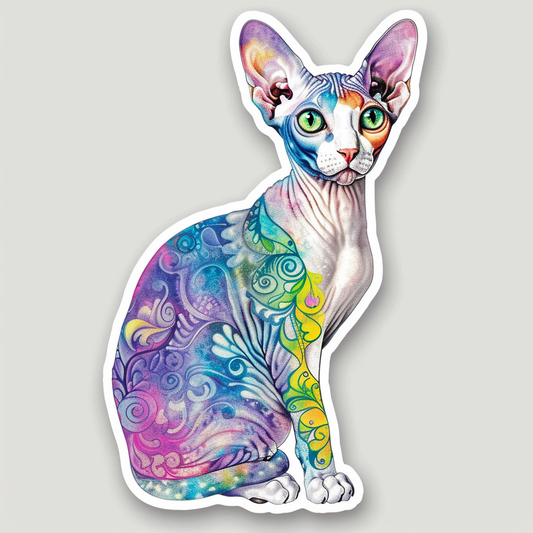 Adorable Cornish Rex Cat Expressive surreal Vinyl Decal Sticker for Car, Laptop, Tumbler and more # F021351-4" x 4"
