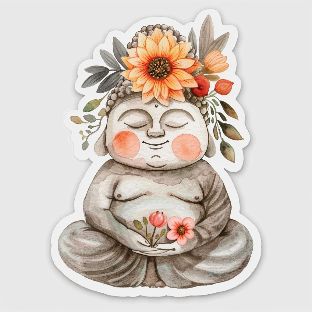 Sticker of an Adorable Buddha Expressive surreal Vinyl Decal Sticker for Car, Laptop, Tumbler and more # F017179