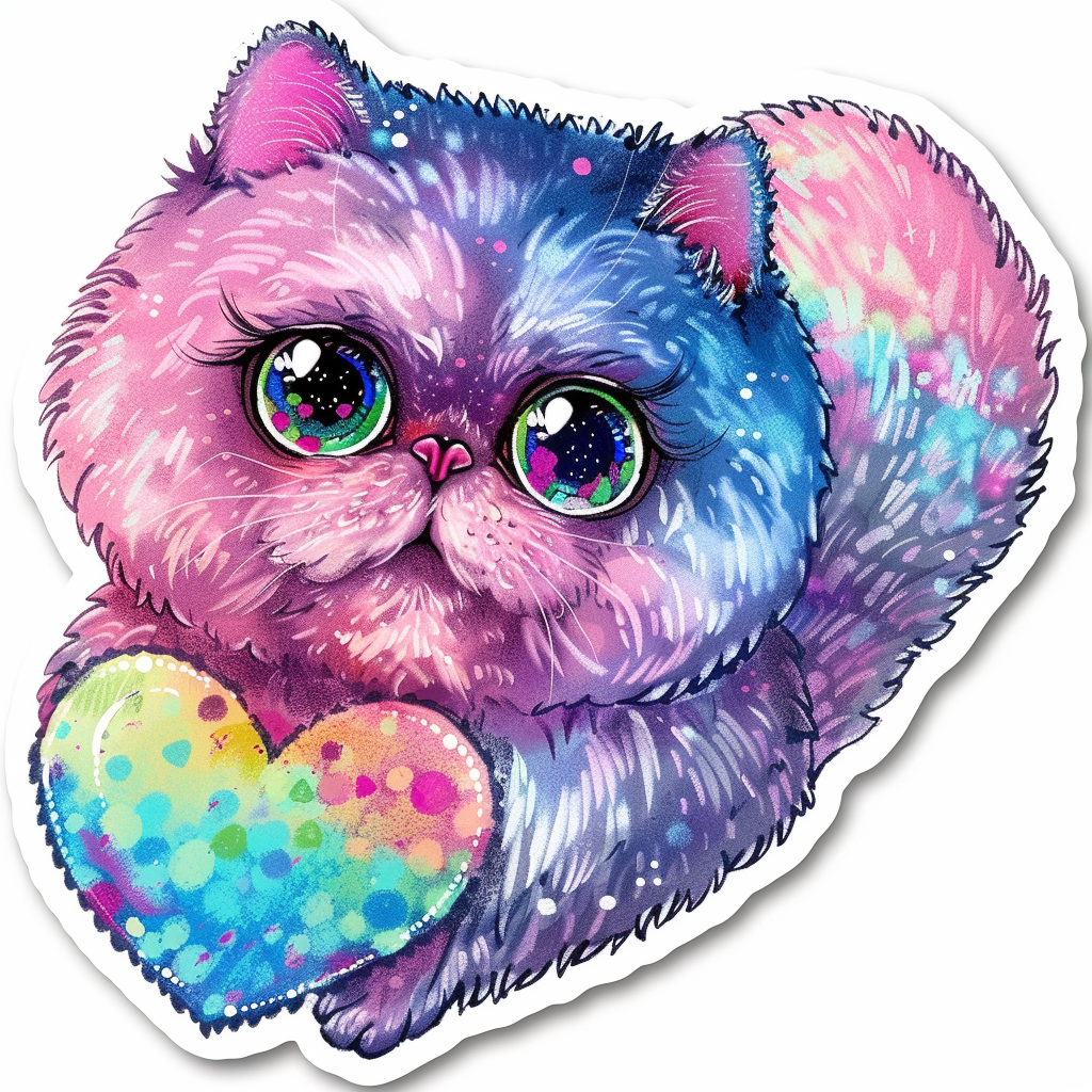 Sticker of a Persian Cat heartcore catlamellar Expressive surreal Vinyl Decal Sticker for Car, Laptop, Tumbler and more # F016386