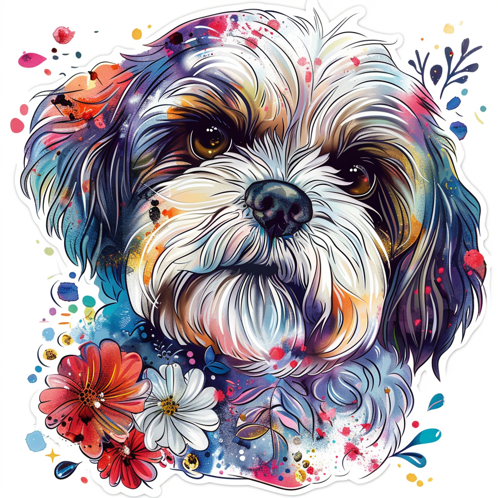 Adorable Shih Tzu Dog Expressive surreal Vinyl Decal Sticker for Car, Laptop, Tumbler and more # F018388