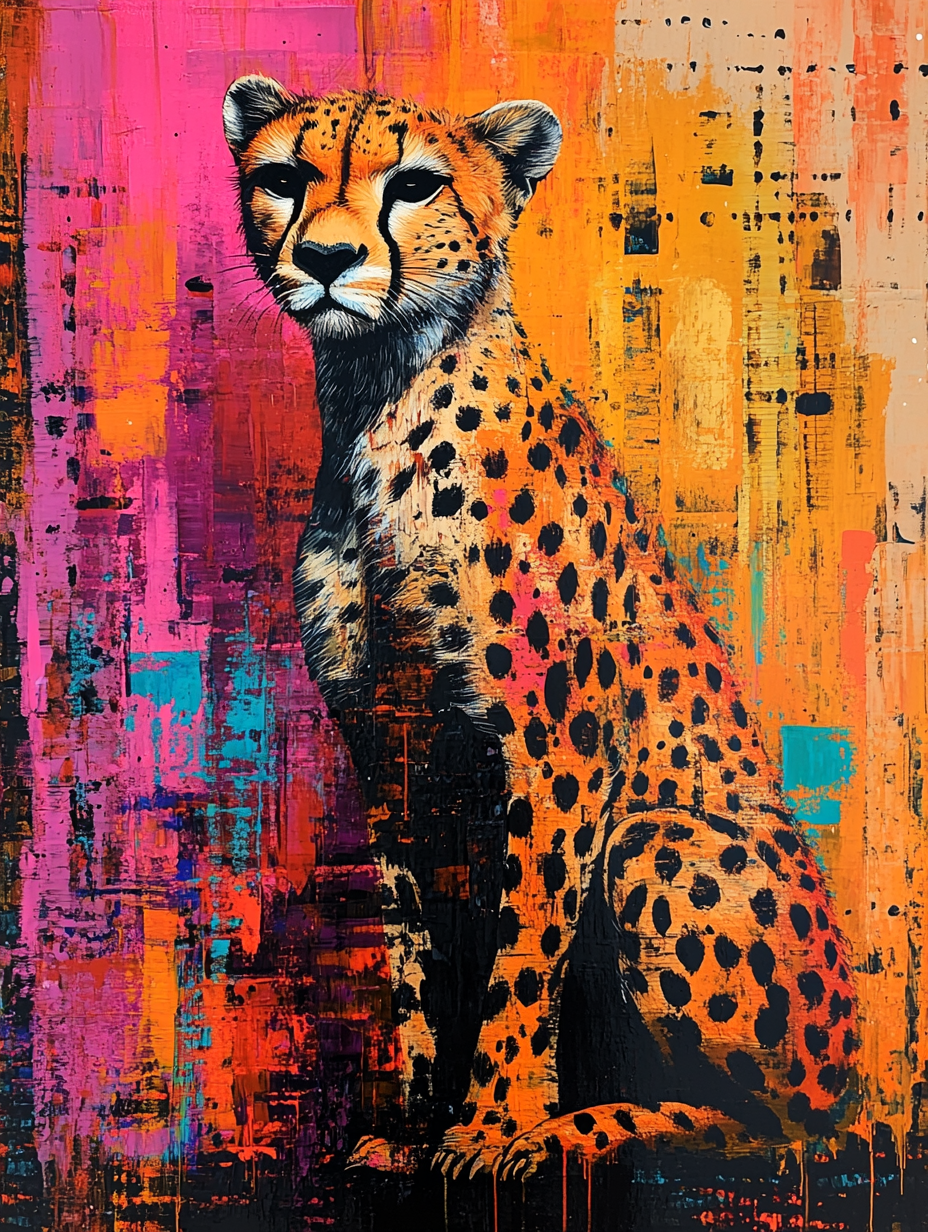Cheetah with an abstract color Expressive surreal Poster # F025663