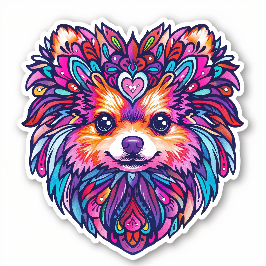 Sticker of a Pomeranian Dog majestic Expressive surreal Heartcore Vinyl Decal Sticker for Car, Laptop, Tumbler and more # F014114