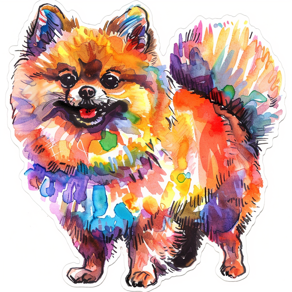Sticker of a Pomeranian Dog cartoon majestic Expressive surreal Vinyl Decal Sticker for Car, Laptop, Tumbler and more # F013862