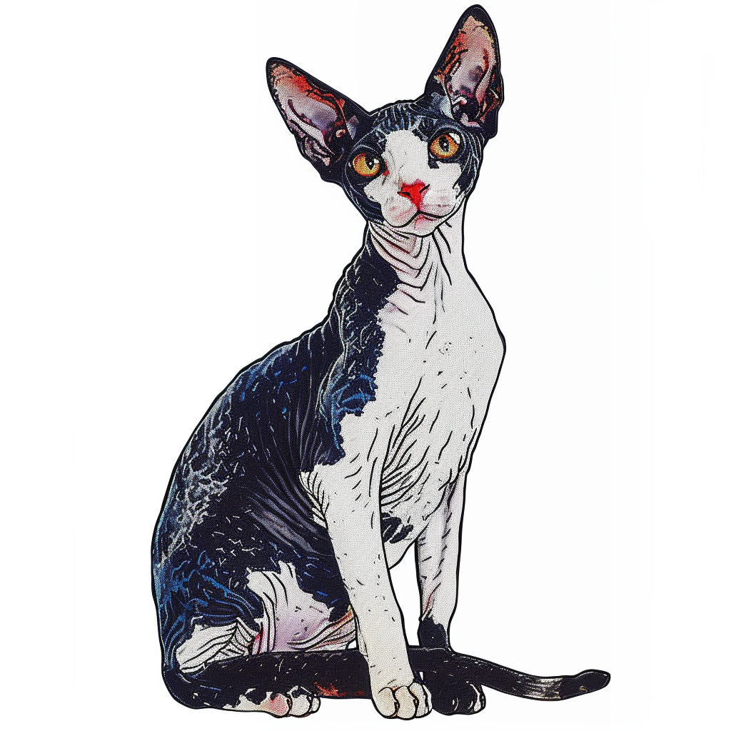 Adorable Cornish Rex Cat Expressive surreal Vinyl Decal Sticker for Car, Laptop, Tumbler and more # F021491-4" x 4"