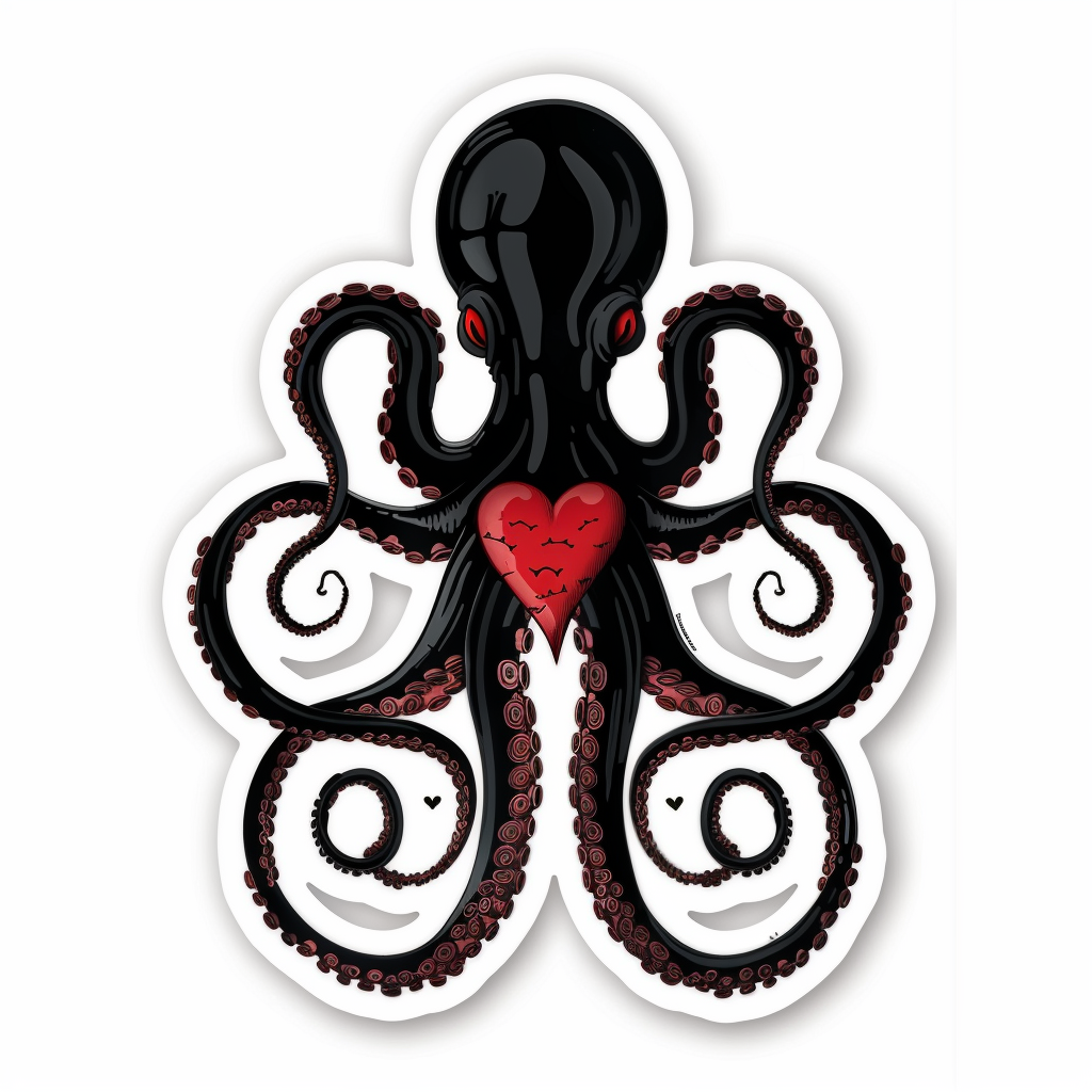 Sticker of a Octopus heartcore majestic Expressive surreal Vinyl Decal Sticker for Car, Laptop, Tumbler and more # F015720