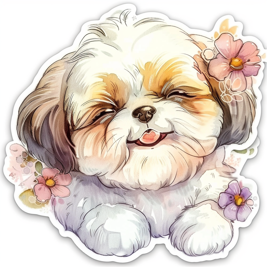 Adorable Shih Tzu Dog Expressive surreal Vinyl Decal Sticker for Car, Laptop, Tumbler and more # F018192
