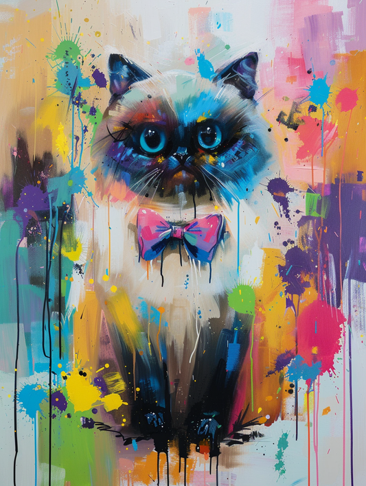 Colorful space Himalayan cat with a bow tie Expressive surreal Poster # F024295