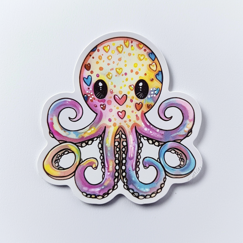 Sticker of a Octopus heartcore texture Expressive surreal Vinyl Decal Sticker for Car, Laptop, Tumbler and more # F015789