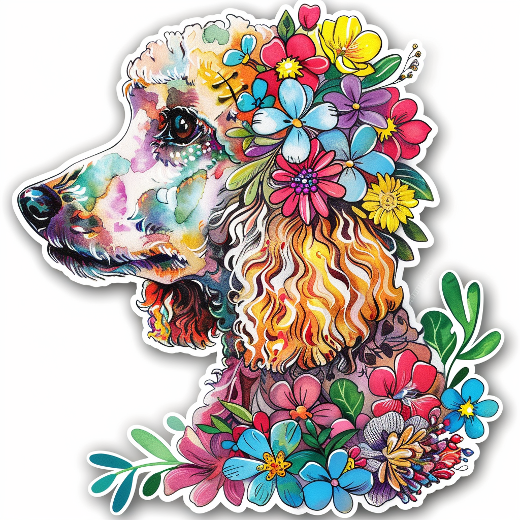 Poodle Dog floral Vinyl Decal Sticker for Car, Laptop, Tumbler and more # F012512