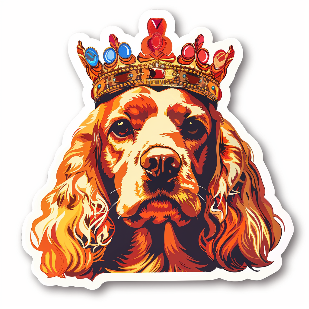 Cocker Spaniel Dog crowned majestic Expressive surreal Vinyl Decal Sticker for Car, Laptop, Tumbler and more # F020262-4" x 4"