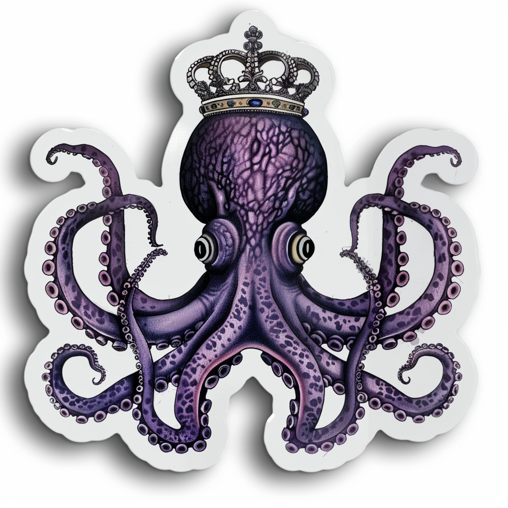 Sticker of a Octopus crowned majestic Expressive surreal Vinyl Decal Sticker for Car, Laptop, Tumbler and more # F015500