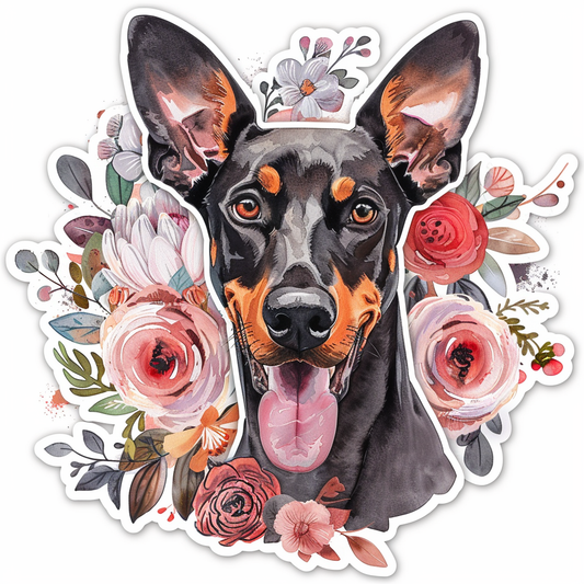 Adorable Doberman Pinscher Dog with Expressive surreal Vinyl Decal Sticker for Car, Laptop, Tumbler and more # F019650-4" x 4"