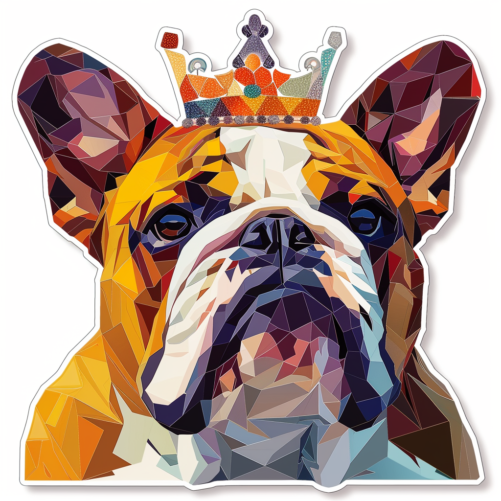 Sticker of a Bulldog Dog crowned majestic Expressive surreal Vinyl Decal Sticker for Car, Laptop, Tumbler and more # F017260