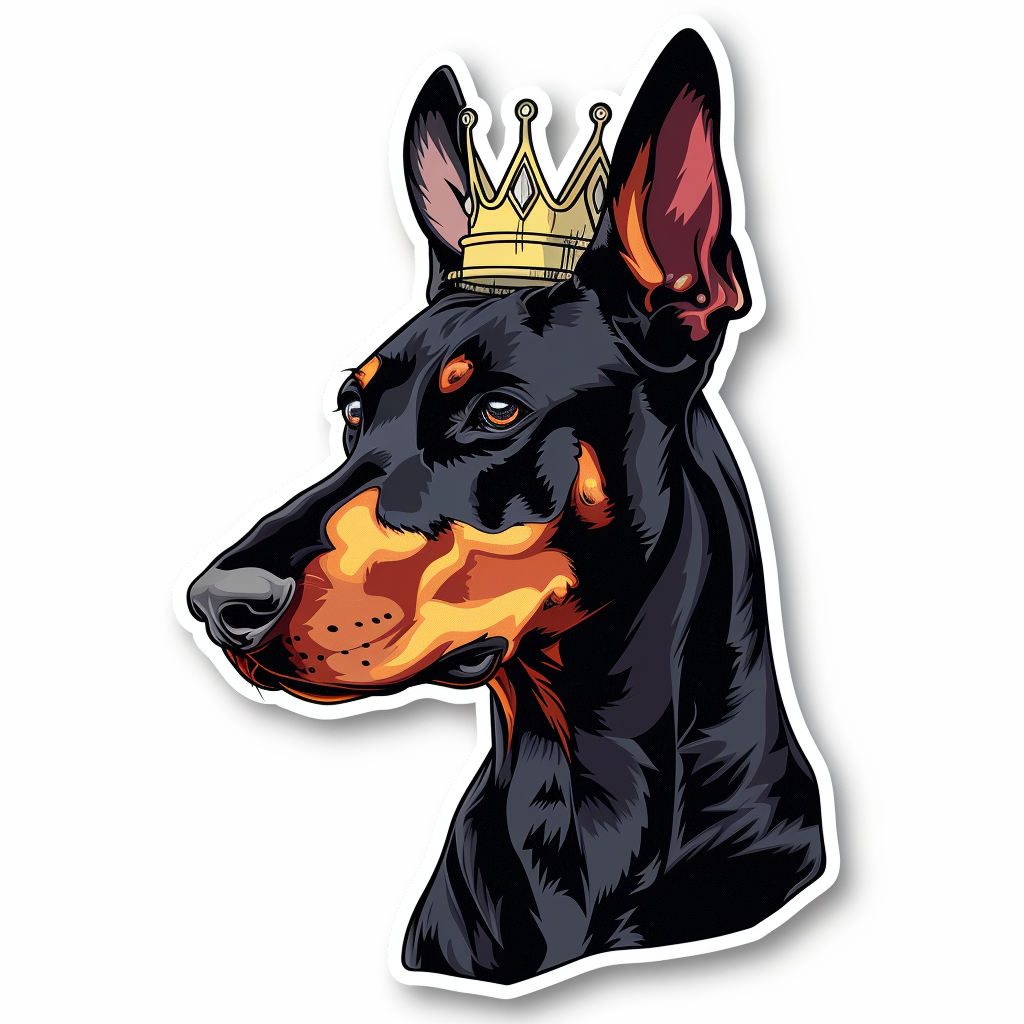 Doberman Pinscher Dog crowned Expressive surreal Vinyl Decal Sticker for Car, Laptop, Tumbler and more # F019359