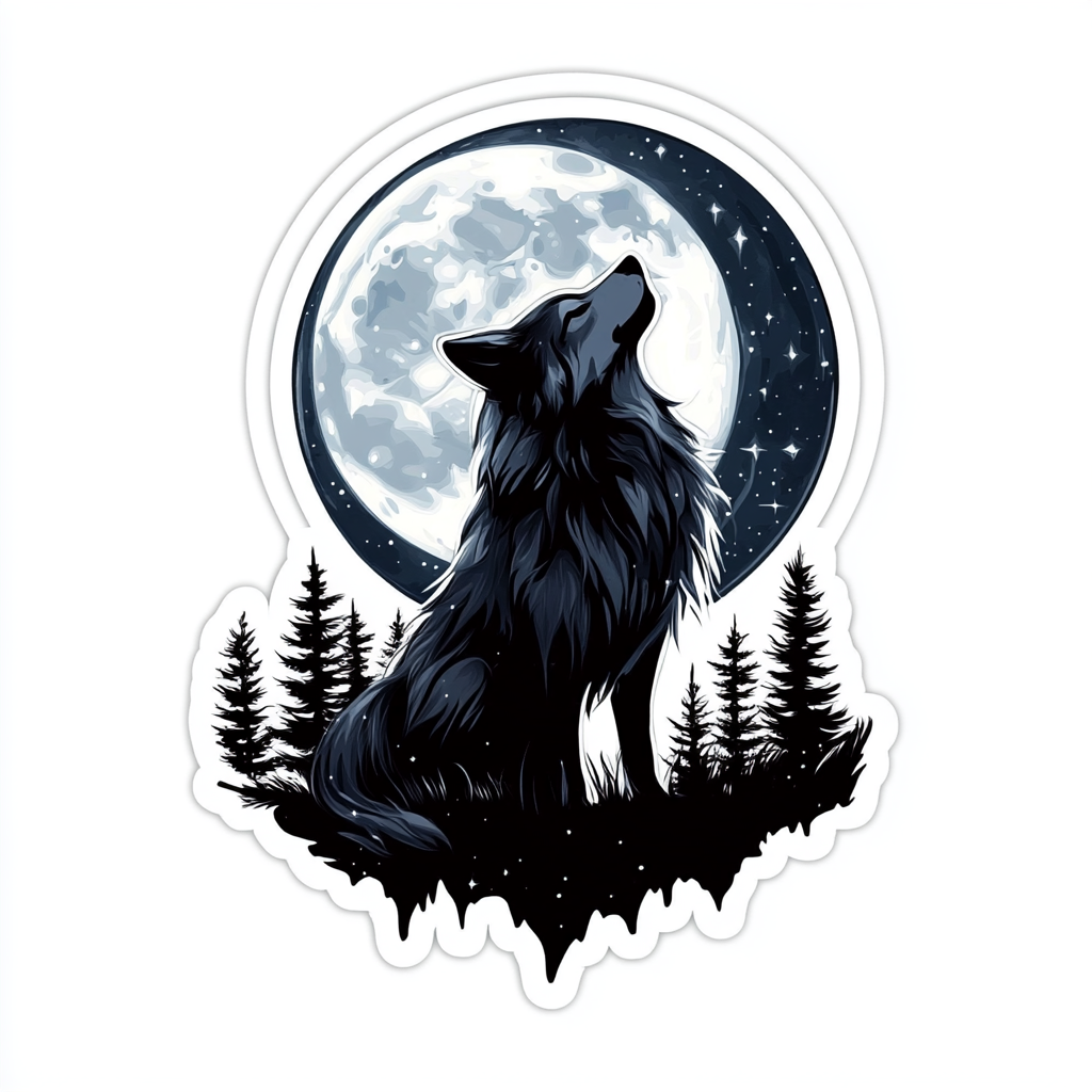 Wolf Moon and Stars Vinyl Decal Sticker for Car, Laptop, Tumbler and more # F025679