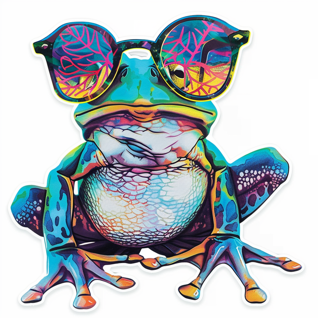 Sticker of a Frog wearing sunglasses majestic Expressive surreal Vinyl Decal Sticker for Car, Laptop, Tumbler and more # F016693