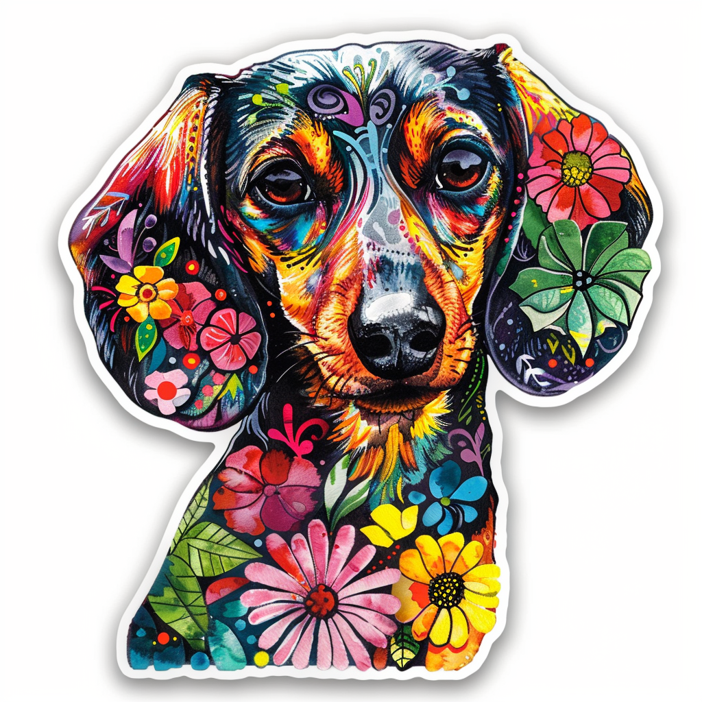 Dachshund Dog floral Vinyl Decal Sticker for Car, Laptop, Tumbler and more # F013101