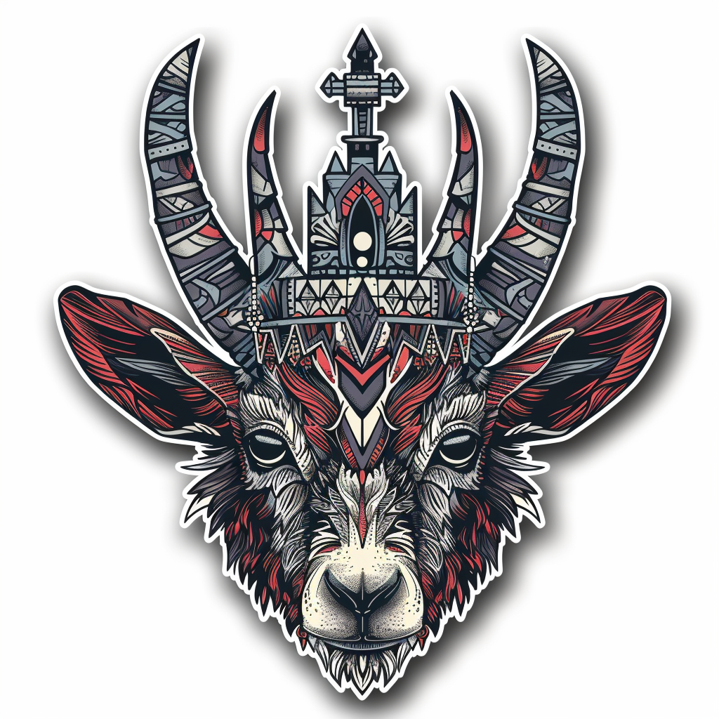 Goat Crowned majestic Expressive surreal Vinyl Decal Sticker for Car, Laptop, Tumbler and more # F020529-4" x 4"