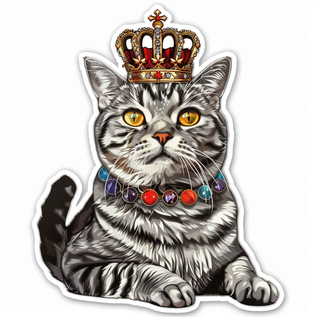 American Shorthair Cat crowned majestic Expressive surreal Vinyl Decal Sticker for Car, Laptop, Tumbler and more # F019824-4" x 4"