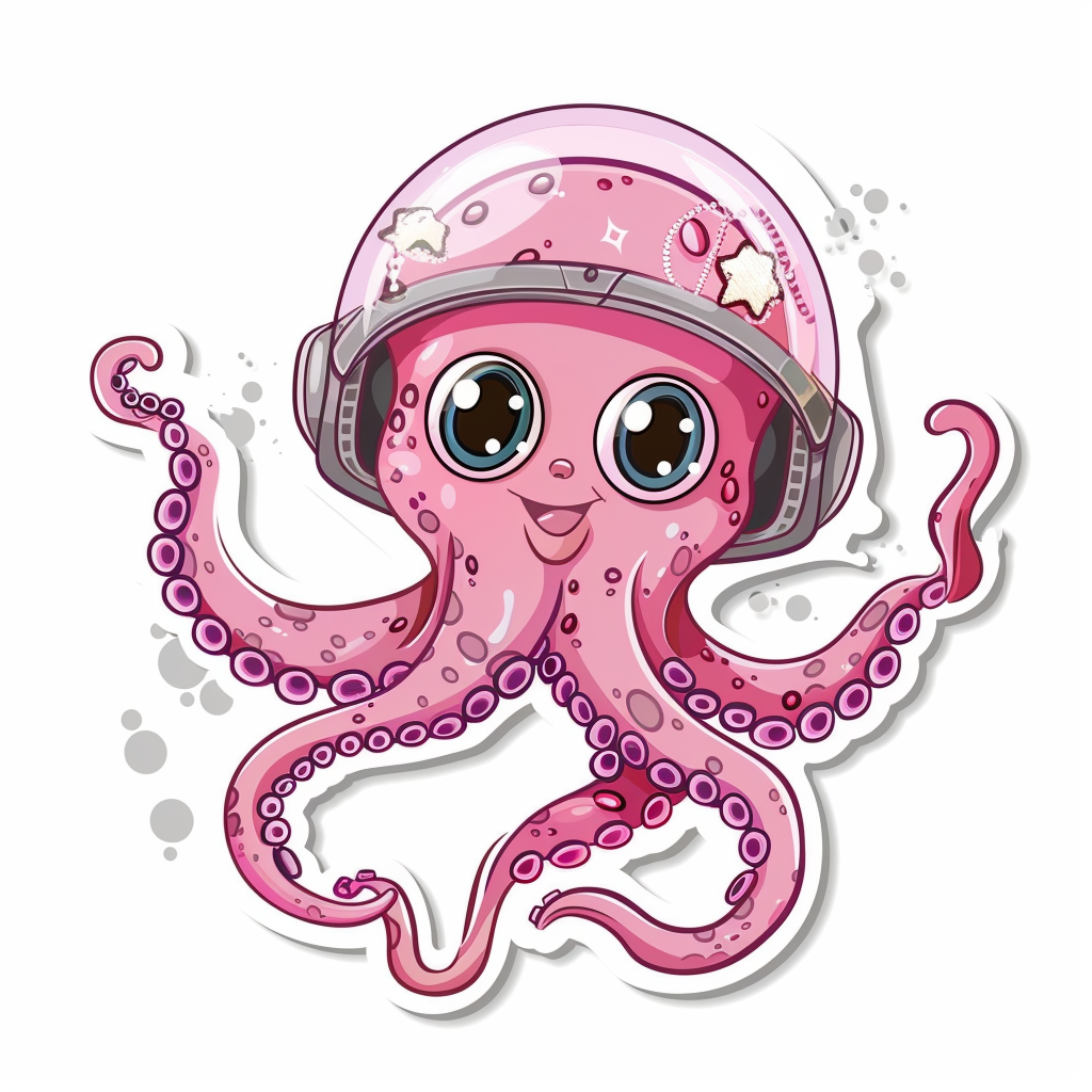 Sticker of a Cute and Adorable Octopus full body space suit Expressive surreal Vinyl Decal Sticker for Car, Laptop, Tumbler and more # F015916