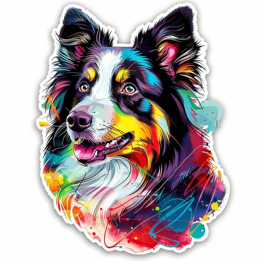 Border Collie Dog majestic Expressive surreal Vinyl Decal Sticker for Car, Laptop, Tumbler and more # F021703-4" x 4"