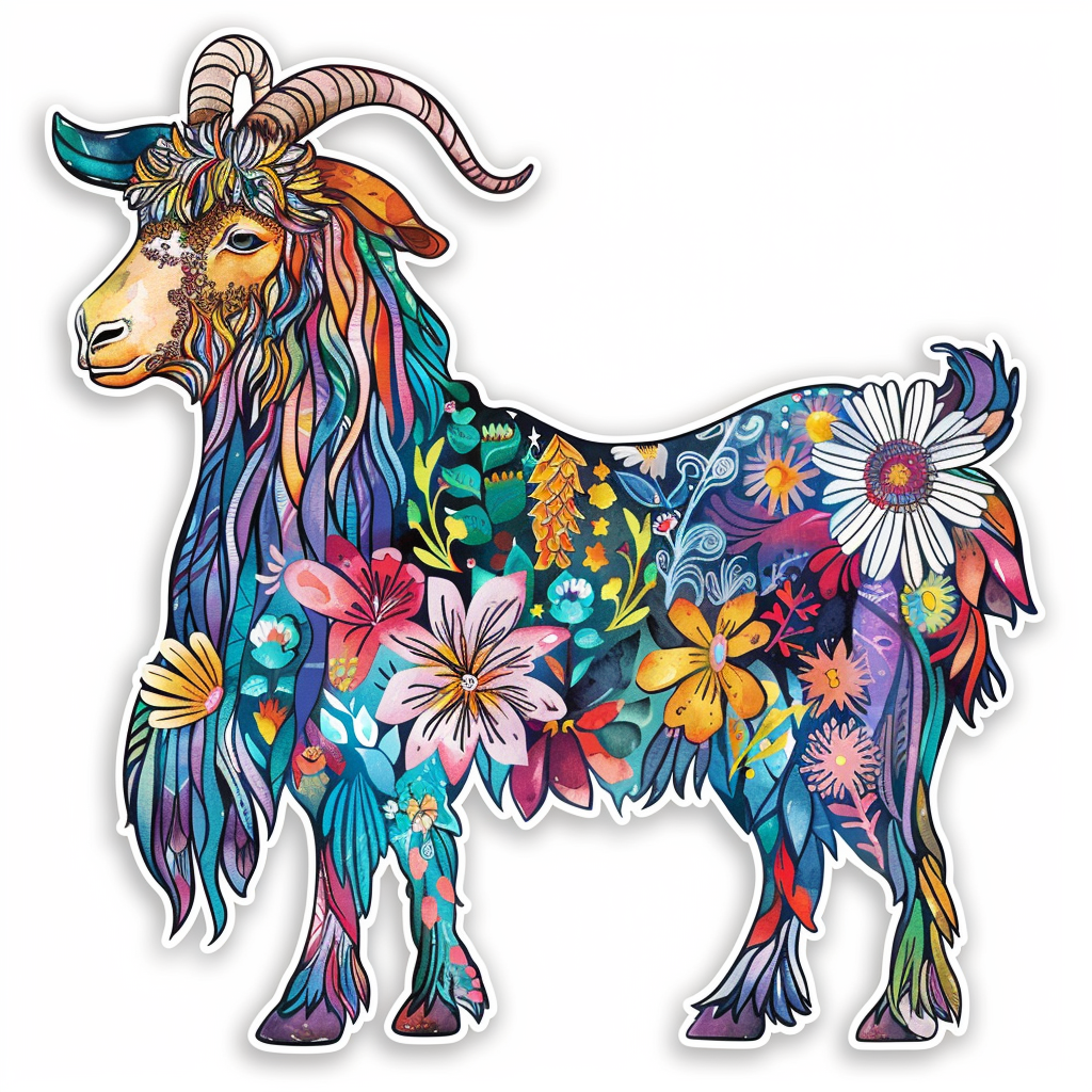 Goat majestic Expressive surreal Vinyl Decal Sticker for Car, Laptop, Tumbler and more # F020526-4" x 4"