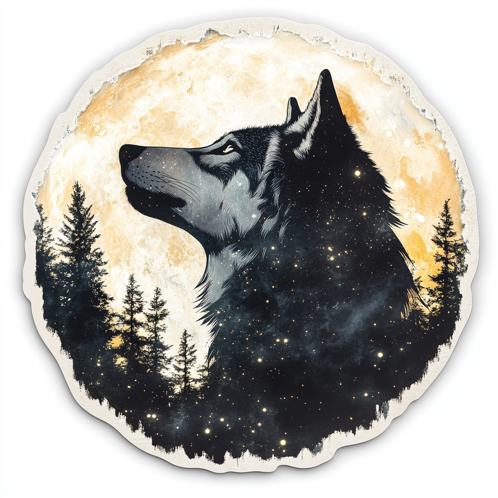 Wolf Moon and Stars Vinyl Decal Sticker for Car, Laptop, Tumbler and more # F025665