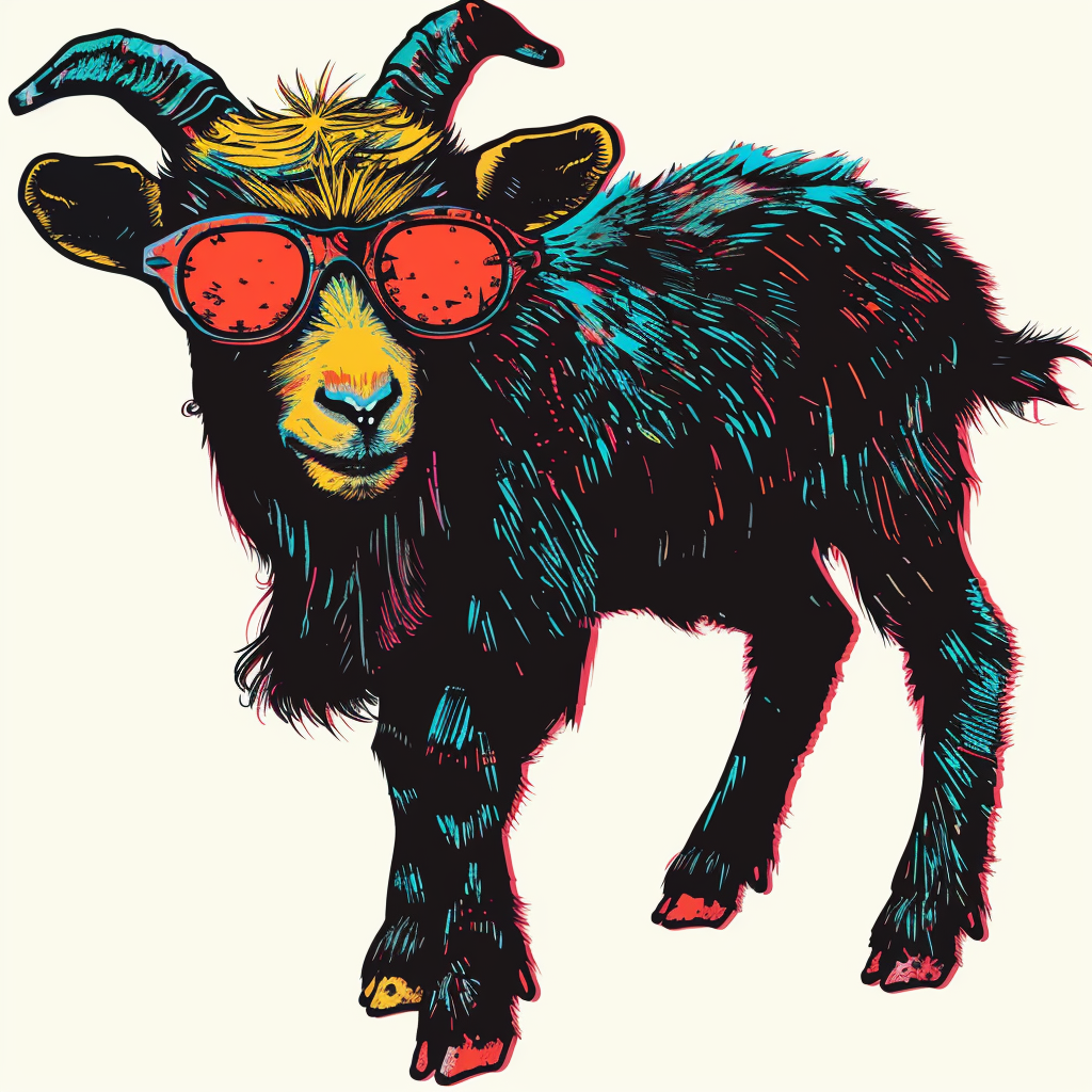 Goat cyber punk majestic Expressive surreal Vinyl Decal Sticker for Car, Laptop, Tumbler and more # F020614-4" x 4"