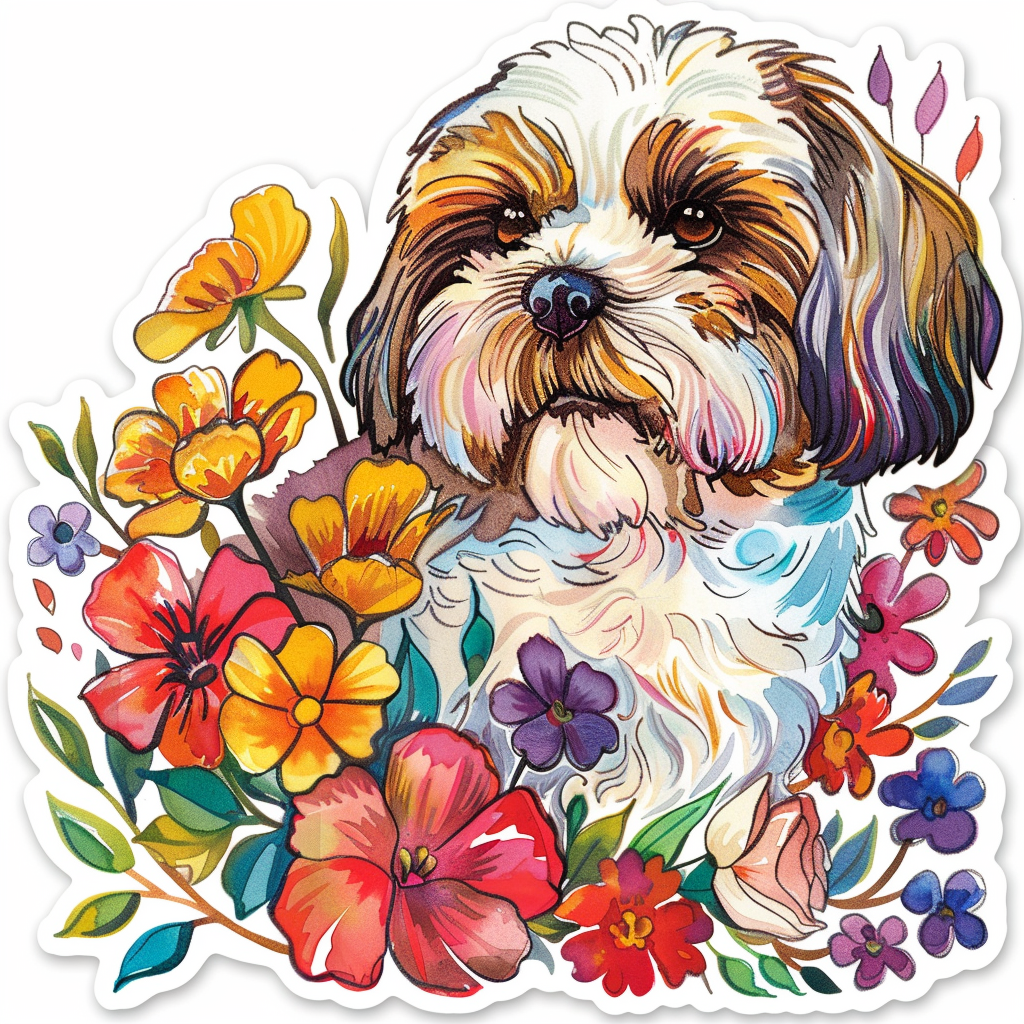 Adorable Shih Tzu Dog Expressive surreal Vinyl Decal Sticker for Car, Laptop, Tumbler and more # F018386