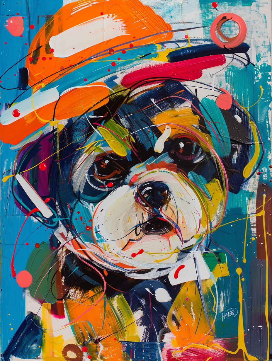 Colorful space Shih Tzu dog with a hat Expressive surreal Poster # F025114