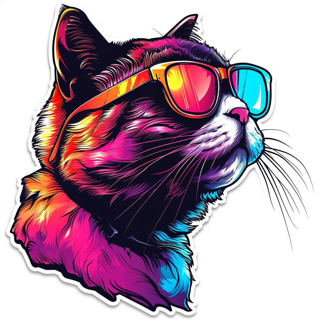 American Shorthair Cat Cool Neon Party Expressive surreal Vinyl Decal Sticker for Car, Laptop, Tumbler and more # F018062
