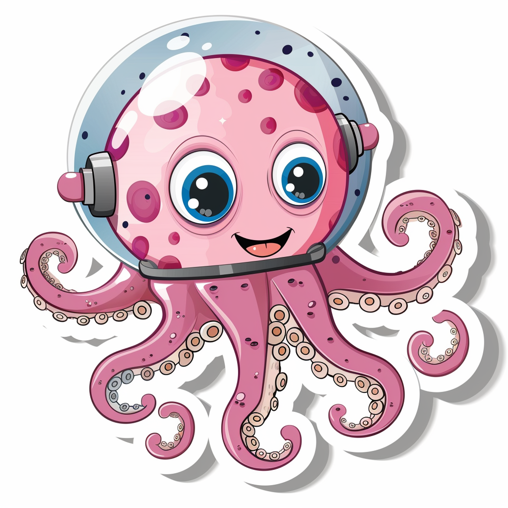 Cute and Adorable Octopus full body space suit Expressive surreal Vinyl Decal Sticker for Car, Laptop, Tumbler and more # F015966