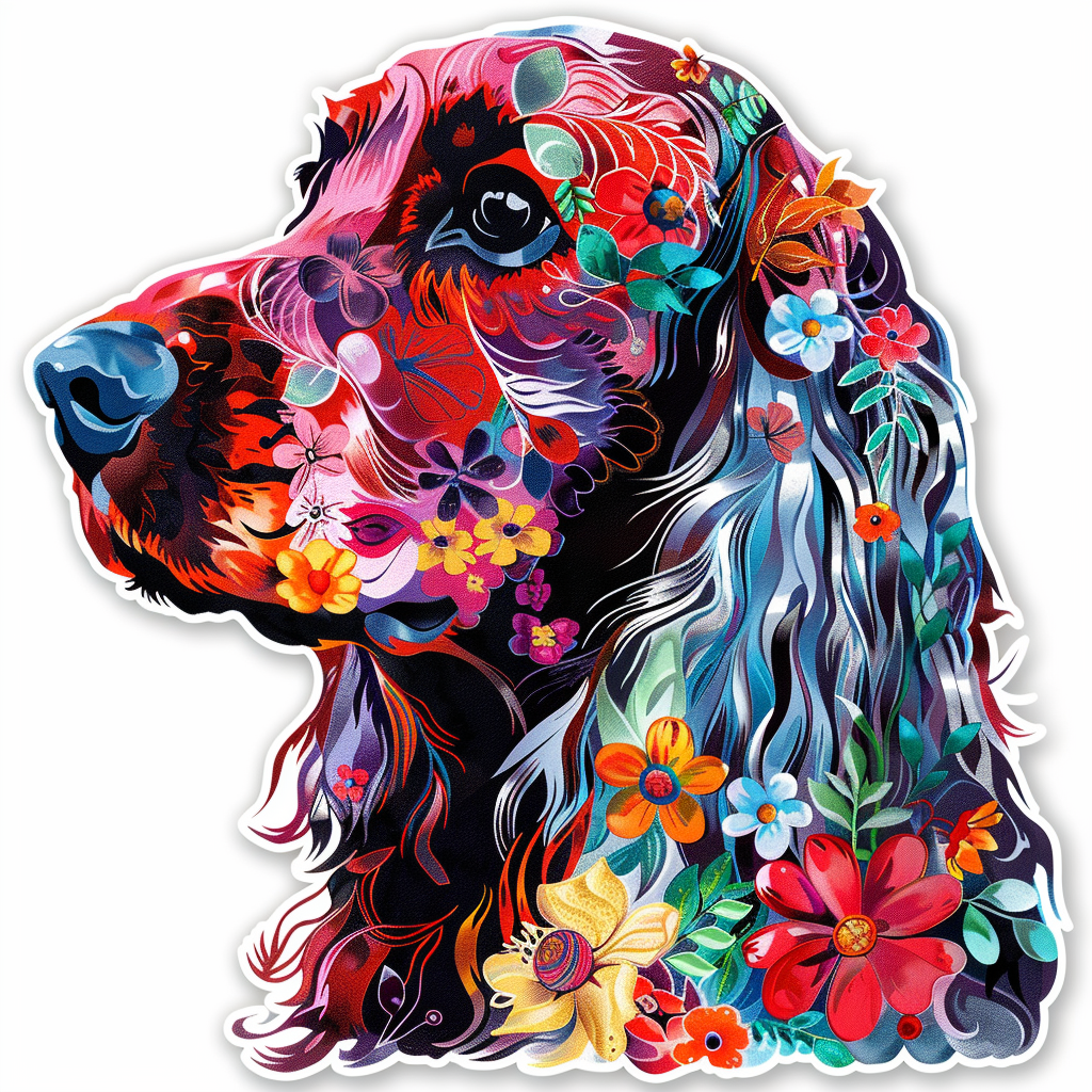 Cocker Spaniel Dog floral majestic Expressive surreal Vinyl Decal Sticker for Car, Laptop, Tumbler and more # F020044-4" x 4"