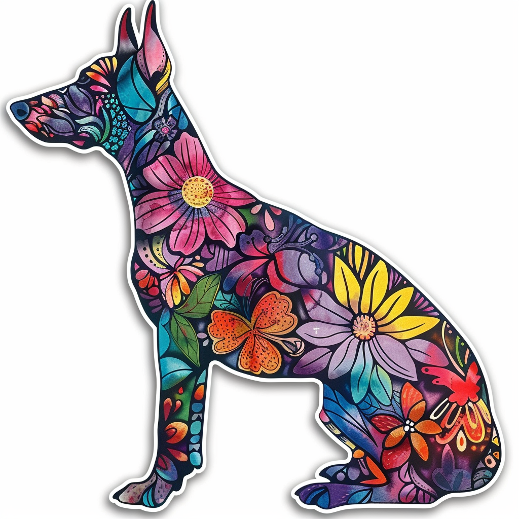 Doberman Pinscher Dog floral majestic Expressive surreal Vinyl Decal Sticker for Car, Laptop, Tumbler and more # F019390