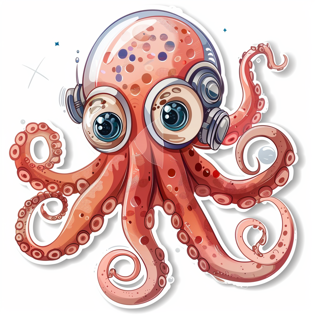 Sticker of a Cute and Adorable Octopus full body space suit Expressive surreal Vinyl Decal Sticker for Car, Laptop, Tumbler and more # F015797