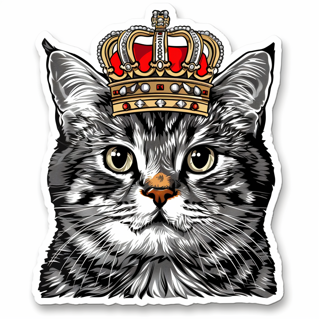 American Shorthair Cat crowned majestic Expressive surreal Vinyl Decal Sticker for Car, Laptop, Tumbler and more # F019822-4" x 4"