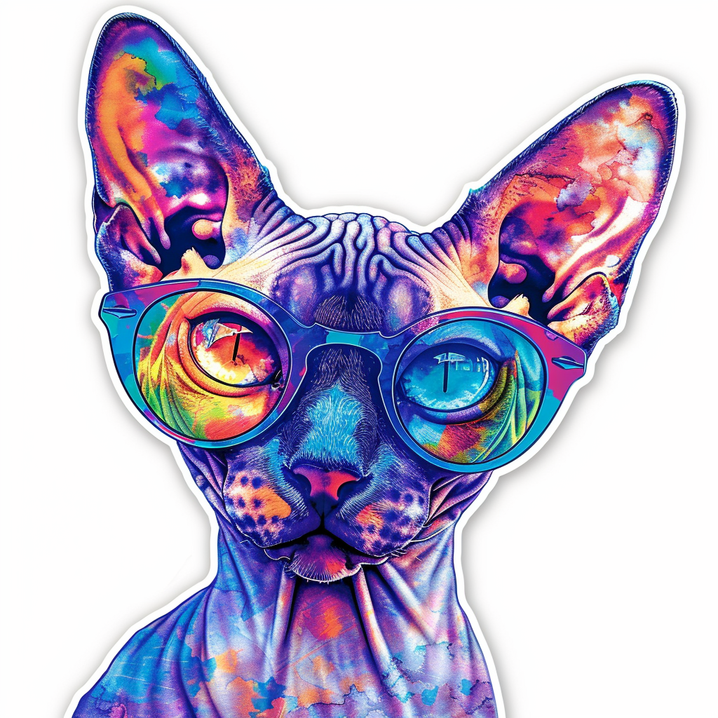 Cornish Rex Cat wearing sunglasses Expressive surreal Vinyl Decal Sticker for Car, Laptop, Tumbler and more # F020739-4" x 4"