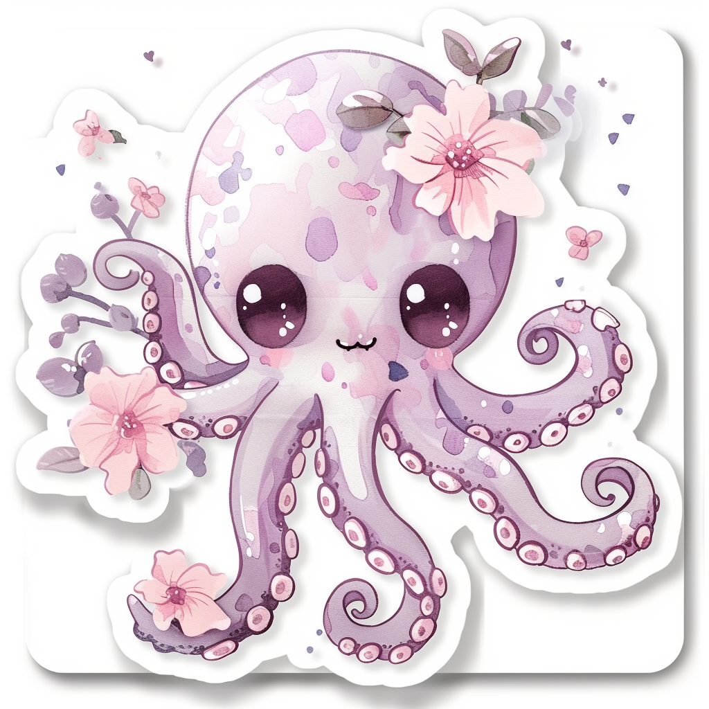Adorable Octopus with chubby cheeks Expressive surreal Vinyl Decal Sticker for Car, Laptop, Tumbler and more # F015944
